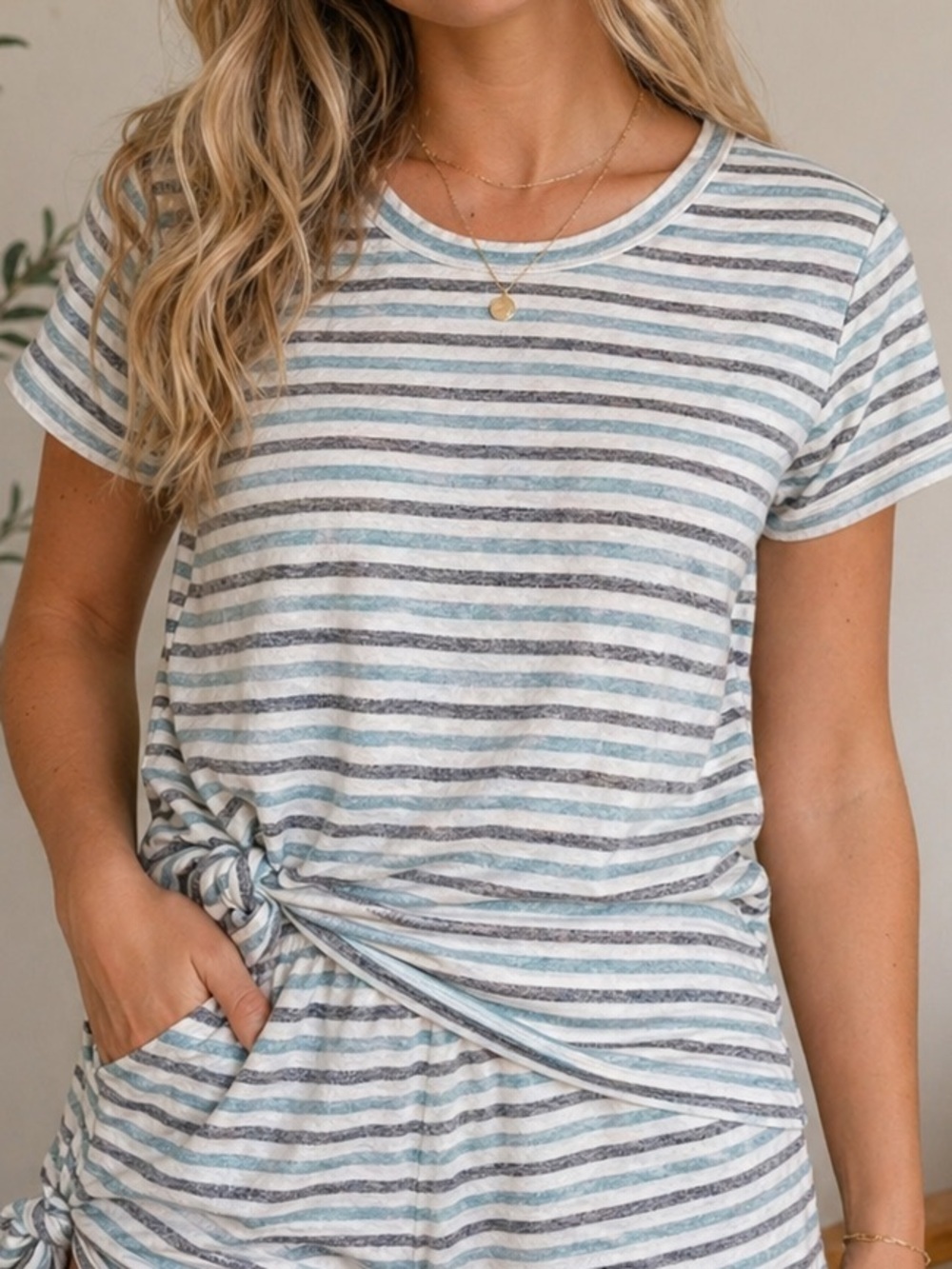 bobeau Blue & White Striped Short Sleeve Tee NWOT